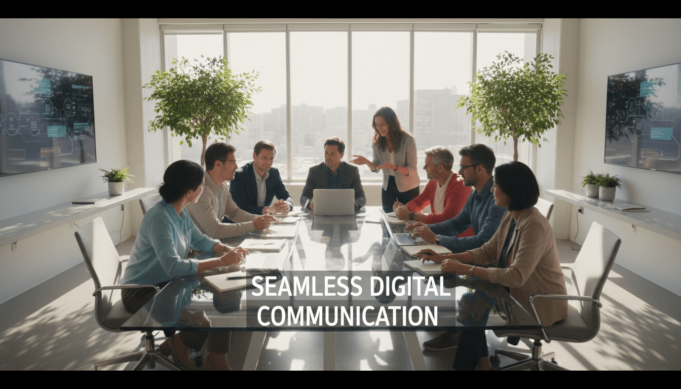 Team meeting with laptops in modern office space
